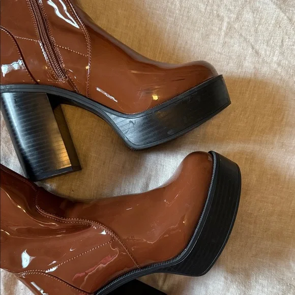 Madden Girl Patent Brown Platform Boots - Picture 4 of 6